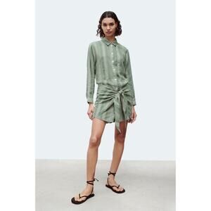 Zara Zoe Tie-Waist Linen Blend Shirt Dress